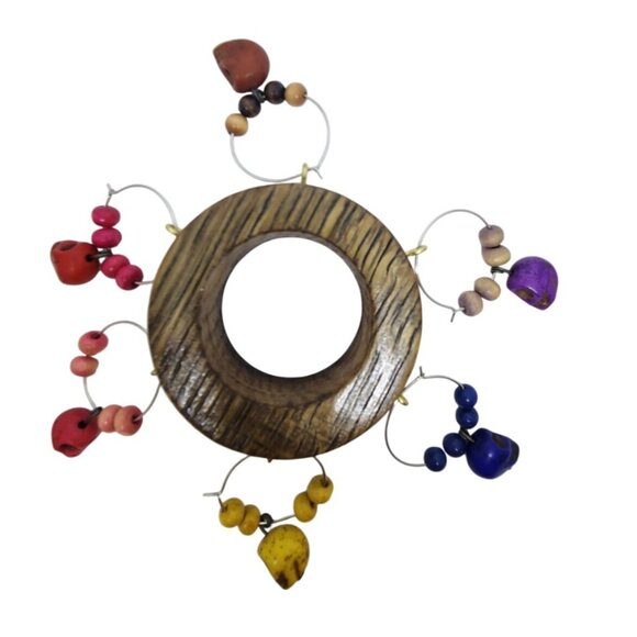 Skull Colorful Wine Glass Charms Set - 6 Themed Unique Charms With Beads & Wood - Picture 12 of 13